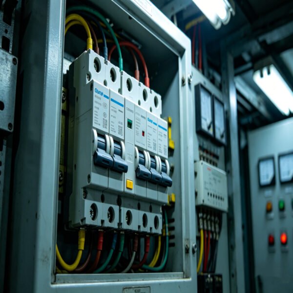 medium voltage relay and load switch in industrial switchgear cabinet