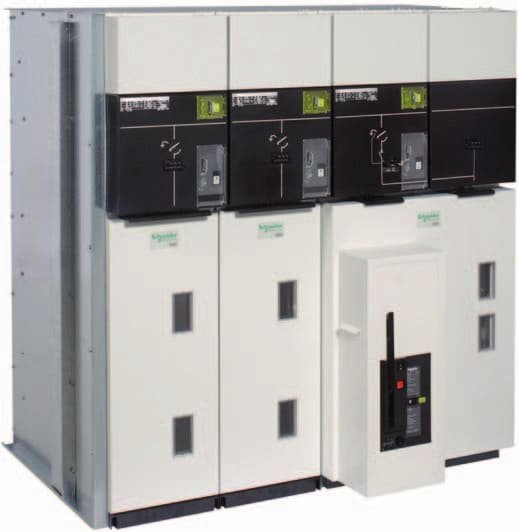 Schneider SM6 air insulated switchgear unit for medium voltage distribution, showing modular cubicle design for industrial and utility applications