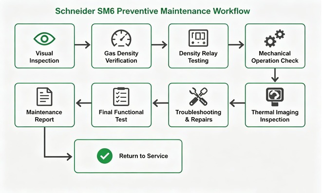 Schneider SM6 switchgear preventive maintenance workflow