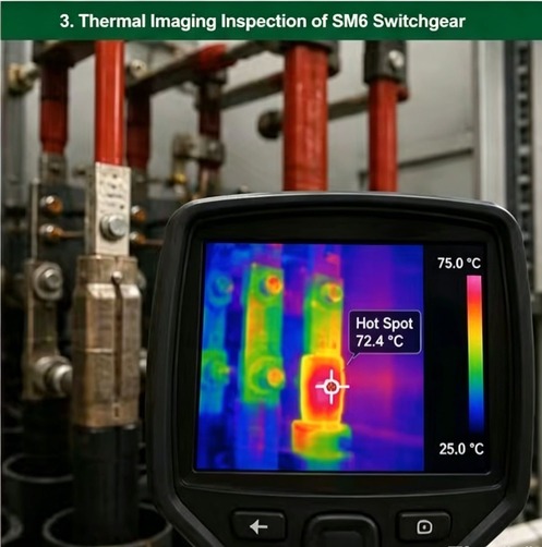 Thermal imaging inspection of Schneider SM6 switchgear busbar connections