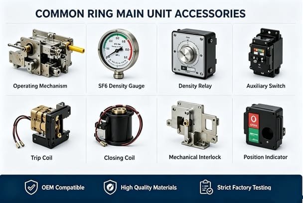 Full set OEM compatible RMU accessories: operating mechanism, density gauge, relay, coils and interlock