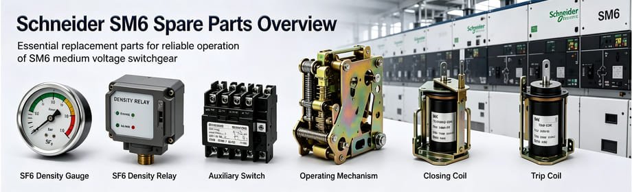 Schneider SM6 spare parts including SF6 density relay, density gauge, auxiliary switch and operating mechanism