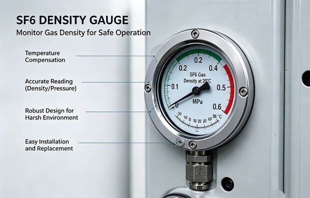 Temperature compensated SF6 density gauge for ring main unit gas monitoring