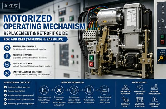 Motorized operating mechanism replacement and retrofit guide for medium‑voltage RMU, compatibility checklist and retrofit workflow illustration