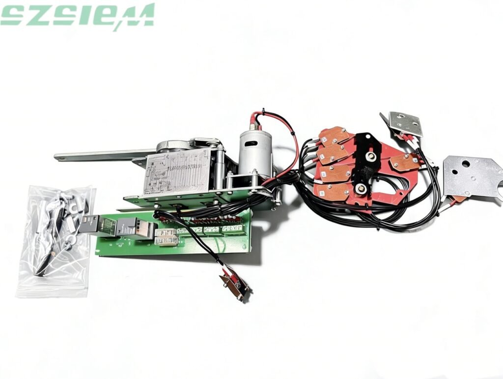 RMU electric operating mechanism assembly with control PCB and auxiliary contact wiring