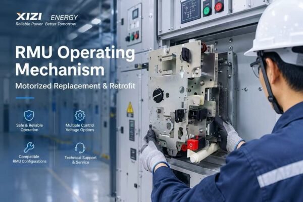 RMU operating mechanism for motorized replacement and retrofit in medium voltage switchgear