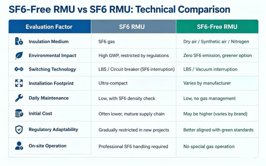 Technical comparison of SF6 RMU and SF6-free RMU insulation, maintenance and cost