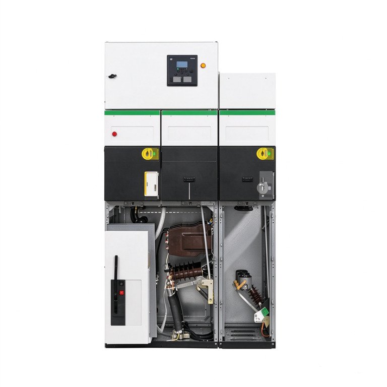 SM6-36 switchgear open cabinet overview showing internal components for fault diagnosis
