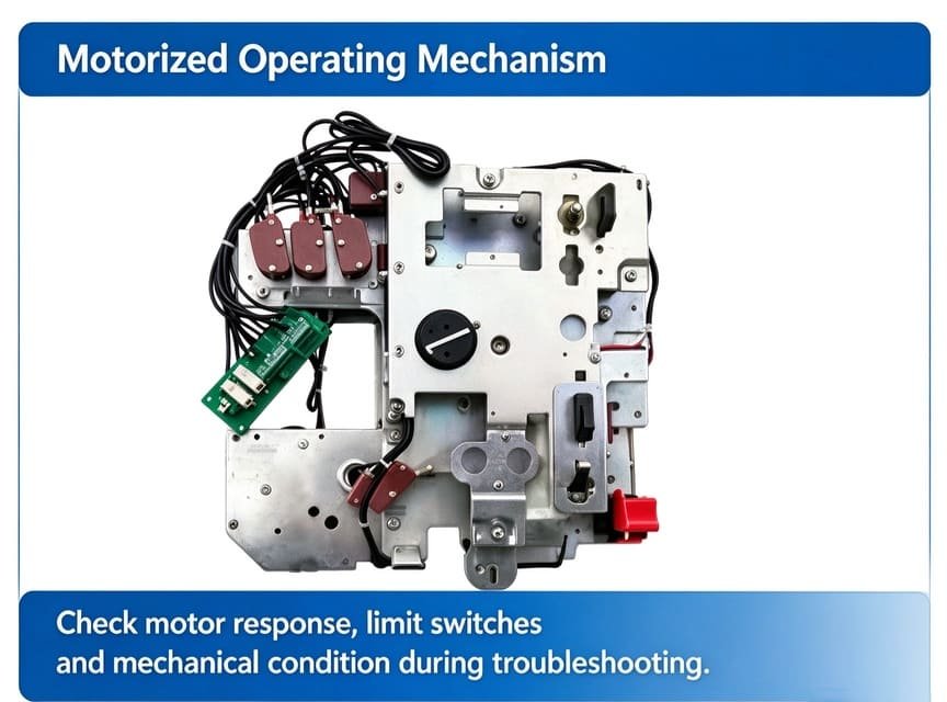 RMU motorized operating mechanism for remote SCADA control, with limit switches and auxiliary contacts
