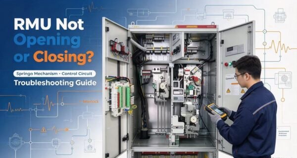 RMU ring main unit not opening or closing troubleshooting guide, covering spring mechanism, control circuit and interlock fault diagnosis